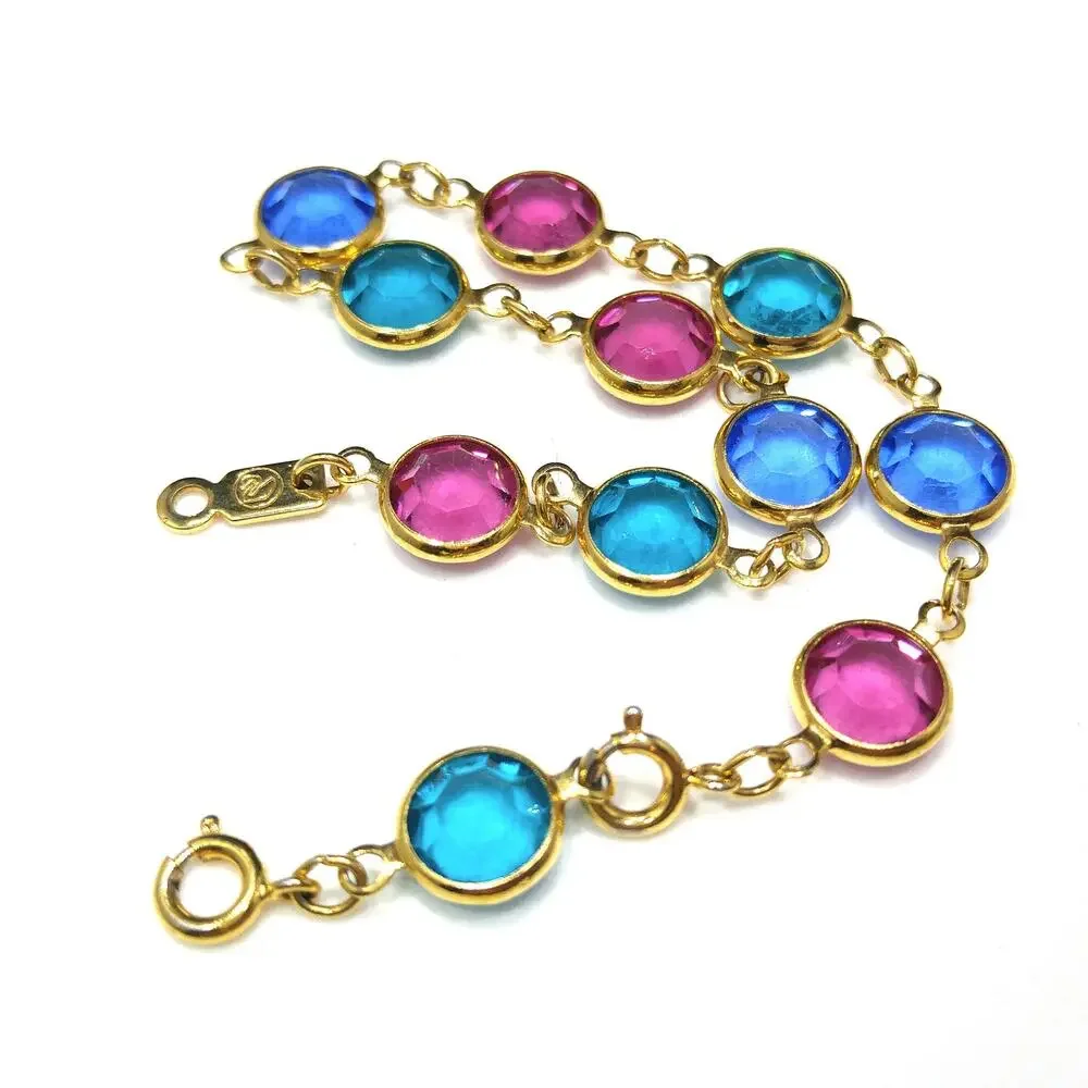 Vintage Swarovski Multicolor Crystal Bracelet Earring Set Gold Tone